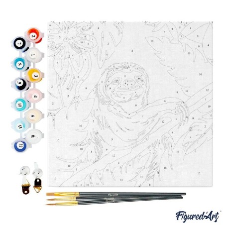 Pintar por números MINI sobre Bastidor: Perezoso Tropical. 20x20cm. Figured'Art