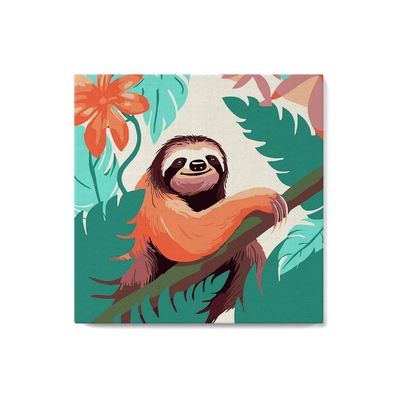 Pintar por números MINI sobre Bastidor: Perezoso Tropical. 20x20cm. Figured'Art