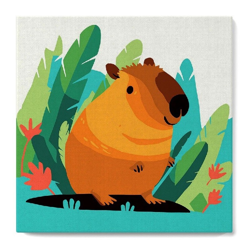 Pintar por números MINI sobre Bastidor: Capibara Tropical. 20x20cm. Figured'Art