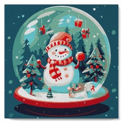 Pintar por números MINI: Muñeco de nieve en snowglobe.  | L'aura Bella