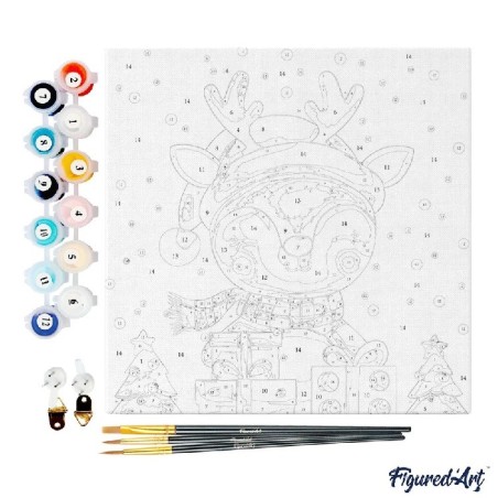 Pintar por números MINI sobre Bastidor: Reno Navideño. 20x20cm. Figured'Art