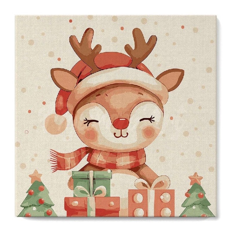 Pintar por números MINI sobre Bastidor: Reno Navideño. 20x20cm. Figured'Art