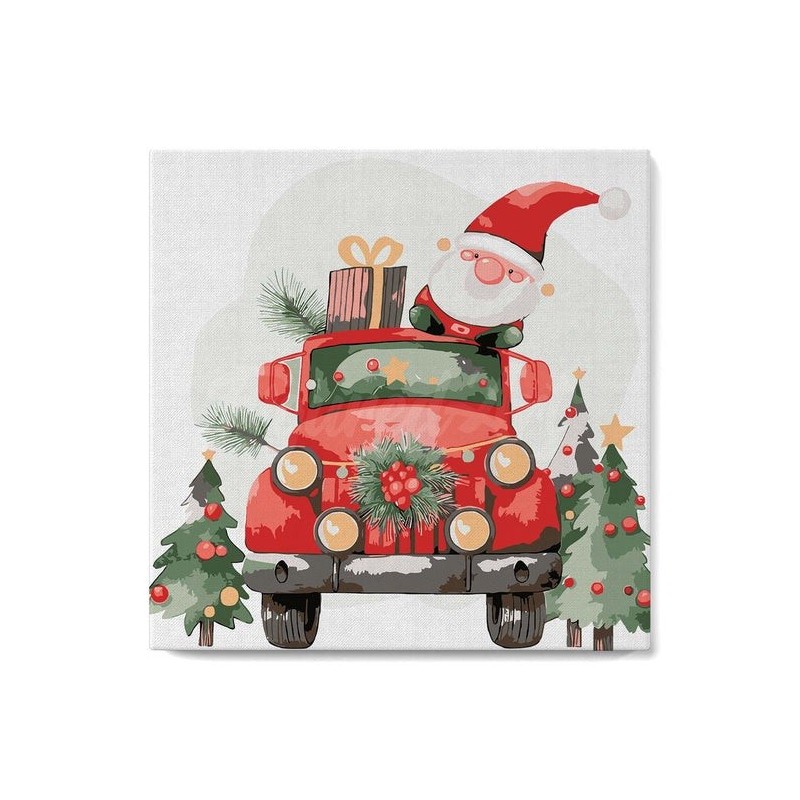 Pintar por números MINI sobre Bastidor: Papá Noel en su camión. 20x20cm. Figured'Art