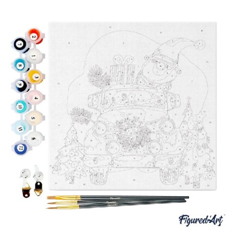 Pintar por números MINI sobre Bastidor: Papá Noel en su camión. 20x20cm. Figured'Art