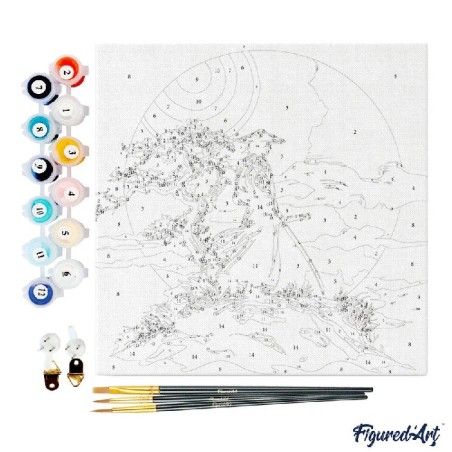 Pintar por números MINI sobre Bastidor: Samurái al atardecer. 20x20cm. Figured'Art