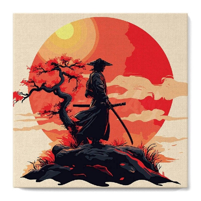Pintar por números MINI sobre Bastidor: Samurái al atardecer. 20x20cm. Figured'Art