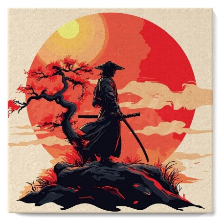 Pintar por números MINI: Samurái al atardecer. 20x20cm | L'aura Bella