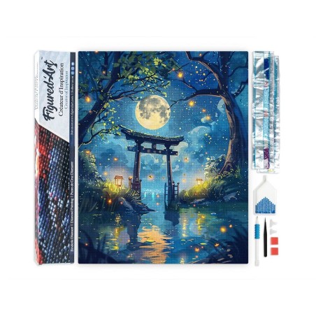 Diamond Painting: Torii a la luz de la luna y las luciérnagas. 40x50cm. Lienzo enrollado. Figured'Art