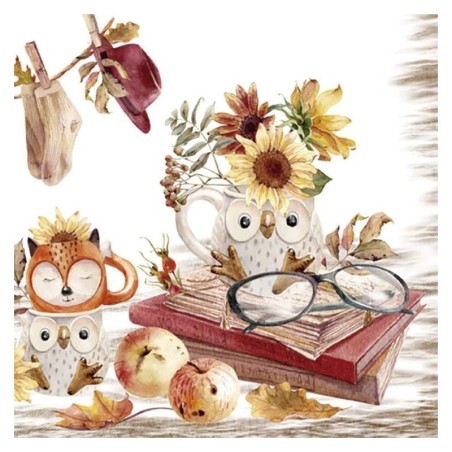 Servilleta decoupage: Owl and Fox. 30x30cm | L'aura Bella