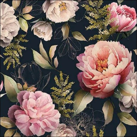 Servilleta decoupage: Peonies composition black 30x30cm | L'aura Bella