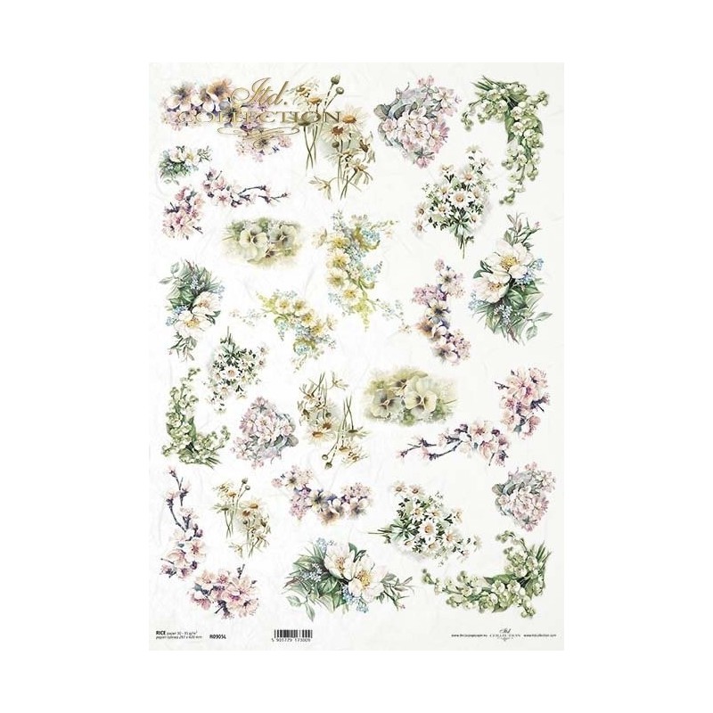Flores. Papel de arroz A3 para decoupage. ITD Collection