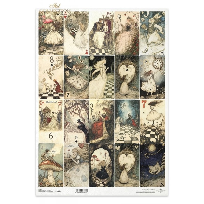 Cartas baraja. Papel de arroz A3 para decoupage. Colección Alicia. ITD Collection. R1465L Cartas baraja. Papel de arroz A3 para decoupage. Colección Alicia. ITD Collection. R1465L