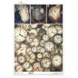 Relojes y paisajes. Papel de arroz A3 para decoupage. Colección Alicia. ITD Collection. R1470L