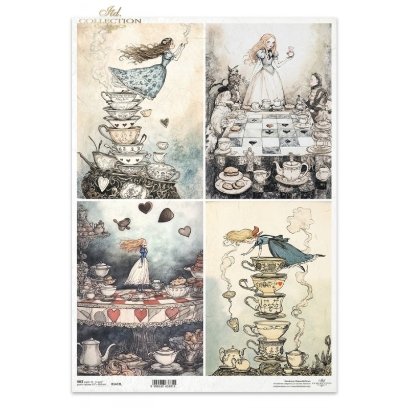 Tomando té, 4 imágenes. Papel de arroz A3 para decoupage. Colección Alicia. ITD Collection. R1472L Tomando té, 4 imágenes. Papel de arroz A3 para decoupage. Colección Alicia. ITD Collection. R1472L