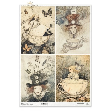 Alicia y el Sombrerero Loco. Papel arroz decoupage. ITD | L'aura Bella