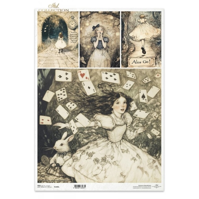 Alicia, 4 imágenes. Papel de arroz A3 para decoupage. Colección Alicia. ITD Collection. R1485L