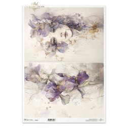 Mujer y flores malvas. Papel de arroz A3. Decoupage ITD | L'aura Bella