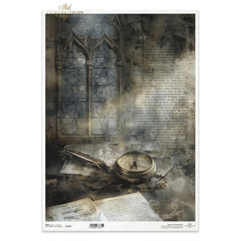 Brújula. Papel de arroz A3 para decoupage. ITD Collection. R1567L Brújula. Papel de arroz A3 para decoupage. ITD Collection. R1567L