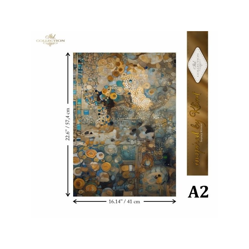 Turquesas y Oro. Papel de arroz A2 para decoupage. ITD Collection. FPA2009