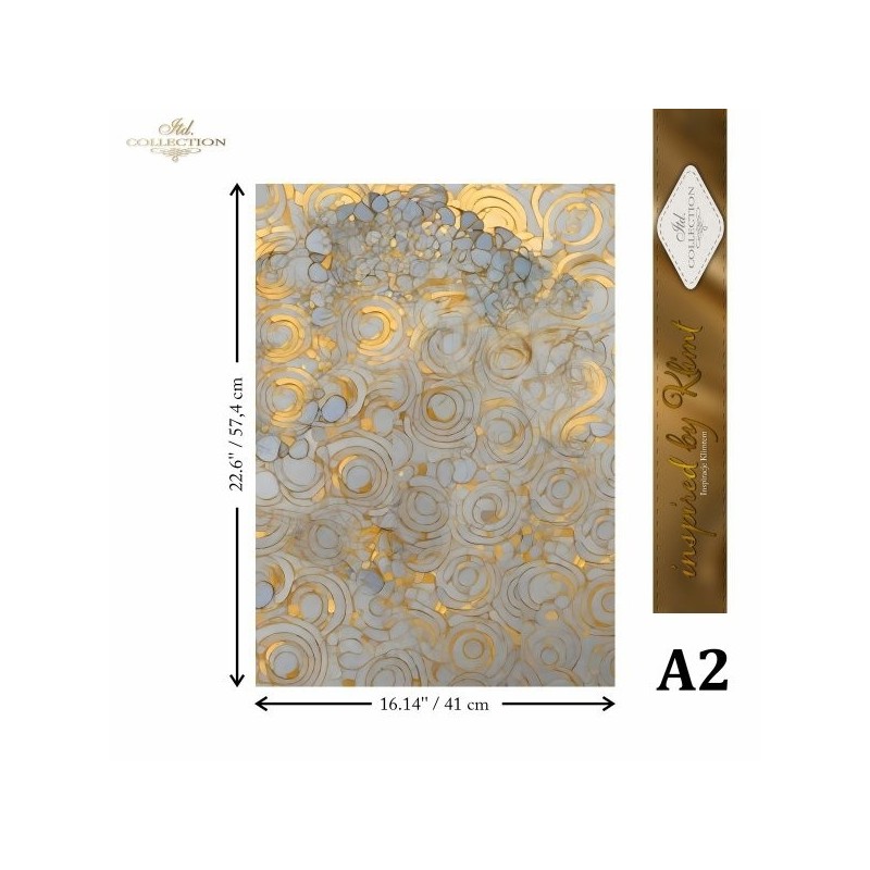 Círculos dorados. Papel de arroz A2 para decoupage. ITD Collection. FPA2010