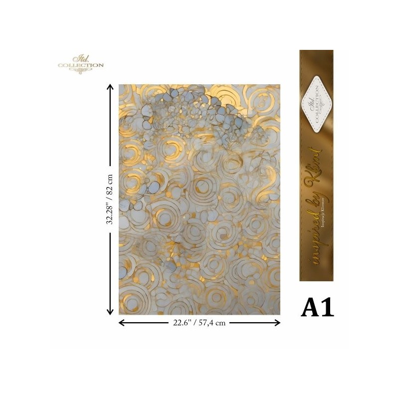 Círculos dorados. Papel de arroz A1 para decoupage. ITD Collection. FPA1010