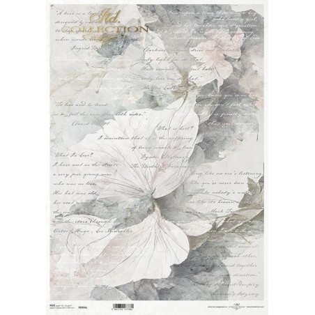 Flores y texto. Papel de arroz A3 para decoupage. ITD | L'aura Bella