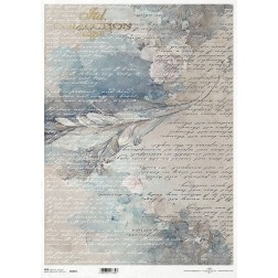 Escritura y flores. Papel de arroz A3 decoupage. ITD | L'aura Bella