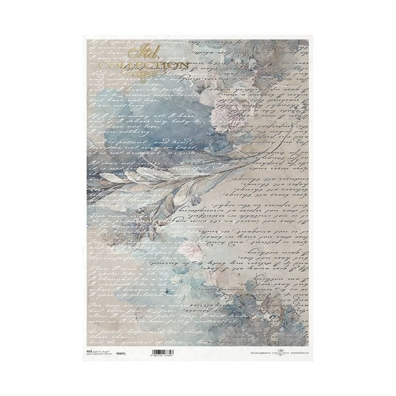 Escritura sobre flores. Papel de arroz A3 para decoupage. ITD Collection Escritura sobre flores. Papel de arroz A3 para decoupage. ITD Collection