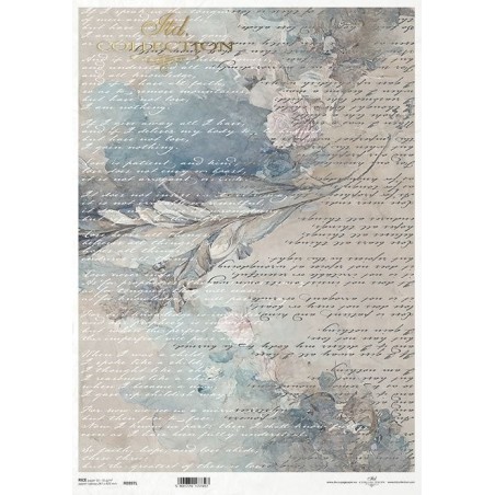 Escritura y flores. Papel de arroz A3 decoupage. ITD | L'aura Bella