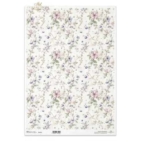 Flores y bayas. Papel de arroz A3 para decoupage. ITD | L'aura Bella