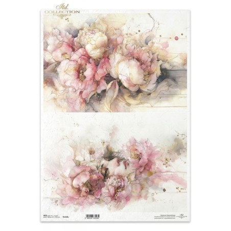 Mujer con peonías. Papel de arroz A3 para decoupage ITD | L'aura Bella