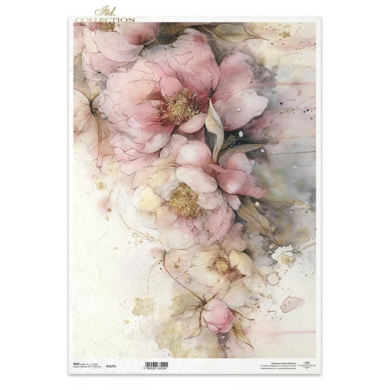 Peonías rosas. Papel de arroz A3 para decoupage. ITD Collection Peonías rosas. Papel de arroz A3 para decoupage. ITD Collection
