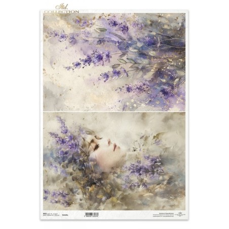 Mujer y lavandas. Papel de arroz A3 para decoupage ITD | L'aura Bella