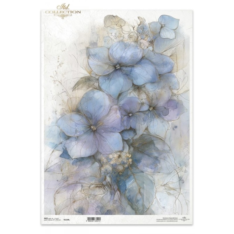 Flores azules y moradas. Papel de arroz A3 para decoupage. ITD Collection Flores azules y moradas. Papel de arroz A3 para decoupage. ITD Collection
