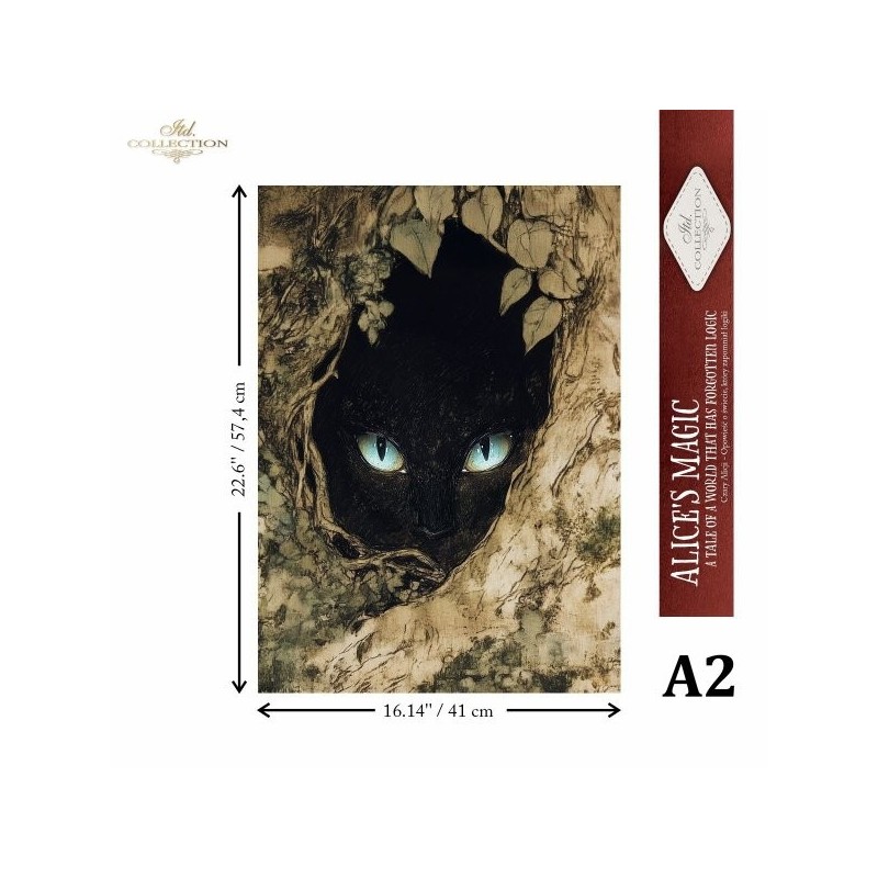 Gato negro. Papel de arroz A2 para decoupage. ITD Collection. FPA2029