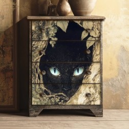 Gato negro. Papel de arroz A2 para decoupage. ITD | L'aura Bella