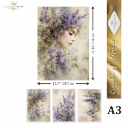 Mujer y lavandas. Papel de arroz A2 para decoupage. ITD | L'aura Bella