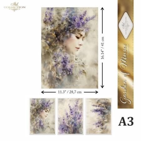 Mujer y lavandas. Papel de arroz A2 para decoupage. ITD | L'aura Bella