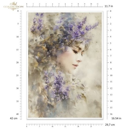 Mujer y lavandas. Papel de arroz A3 para decoupage, 3 hojas. ITD Collection. FPA2029