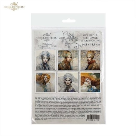 Retratos de mujeres. Set de 6 papeles de arroz para decoupage, 14.8 x 14.8 cm. ITD.