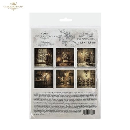 Ratoncitos. Set de 6 papeles de arroz para decoupage, 14.8 x 14.8 cm. ITD
