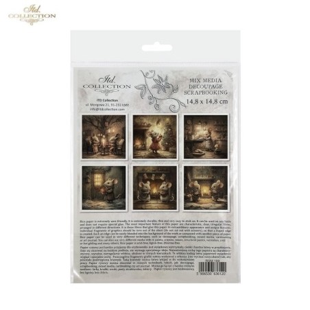 Ratoncitos II. Set de 6 papeles de arroz para decoupage, 14.8 x 14.8 cm. ITD