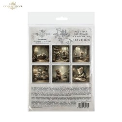 Ratoncitos en su día a día. Set de 6 papeles de arroz para decoupage, 14.8 x 14.8 cm. ITD