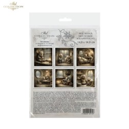 Ratoncitos en familia. Set de 6 papeles de arroz para decoupage, 14.8 x 14.8 cm. ITD