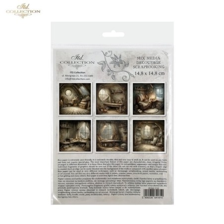 Casa de los ratoncitos. Set de 6 papeles de arroz para decoupage, 14.8 x 14.8 cm. ITD