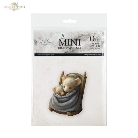 Ratoncitos fondo blanco. Pack 6 papeles de arroz. ITD | L'aura Bella