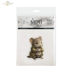 Ratoncitos sobre fondo blanco. Pack 6 papeles de arroz. ITD | L'aura Bella