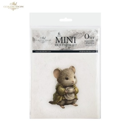 Ratoncitos sobre fondo blanco. Pack 6 papeles de arroz. ITD | L'aura Bella