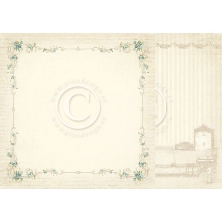 Papel Scrapbooking. Colección: París Flea Market. Forget me not. 30, 5 x 30,5 cm. Pion Design