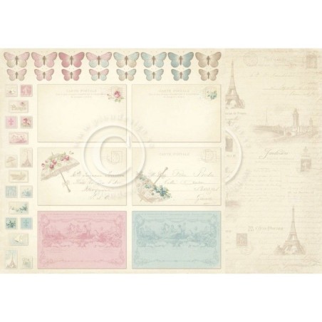Papel Scrapbooking. Colección: París Flea Market. Postcards. 30, 5 x 30,5 cm.. Pion Design